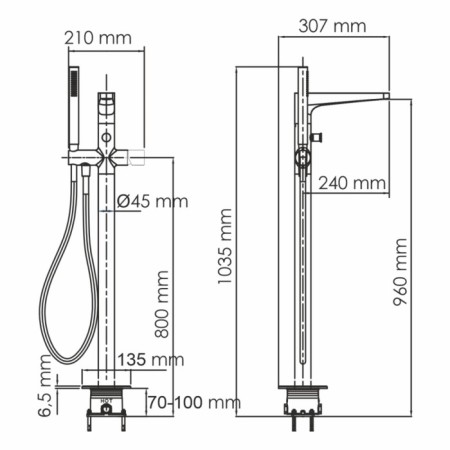 Wasserkraft Sauer 7121 bath mixer, floor, shower, brass, gold-3