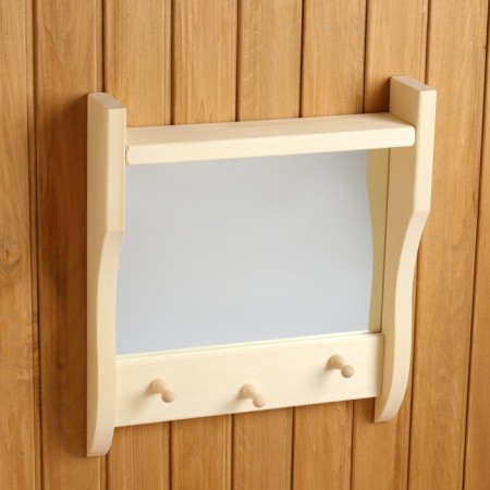 Carved mirror with 1 shelf and 3 hooks, 45 × 50 × 10 cm-1