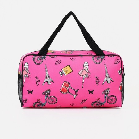 Cosmetic bag on a zipper, with a grid, raspberry color-1