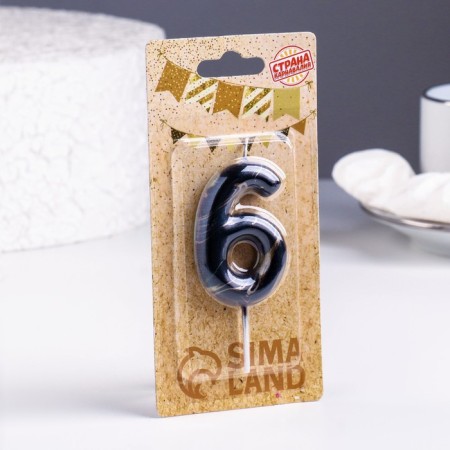 Candle in the Cake "Black Marble", number "6", 5.5 cm-1