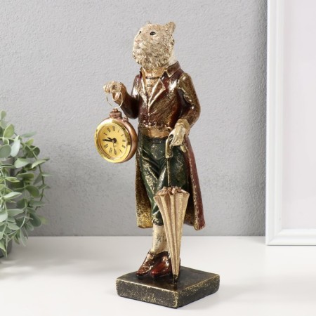 Polystone souvenir with a clock "White Tiger in a camisole with an umbrella" 9.5x9.5x30.5 cm-3