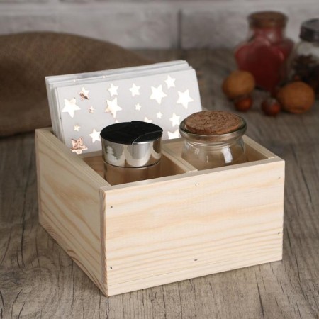Square stand from pine, with 3 compartments, 15 × 15 × 8 cm-2