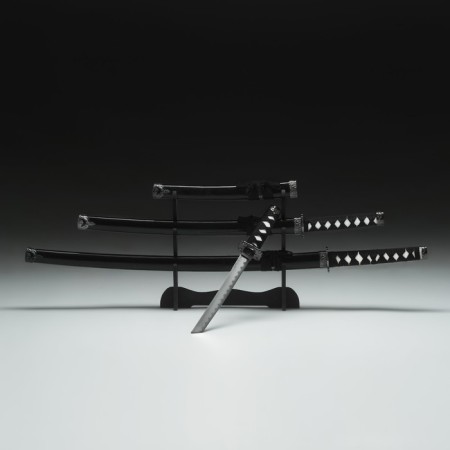 Suv. Product Katana 3V1 on a stand, scabbard wood, black gloss 54/81/100cm, hilt mix-7