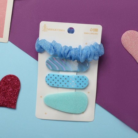 Hair set "Toliman" 4 pcs (1 elastic band-6 cm, 3 invisible- 5 cm) blue