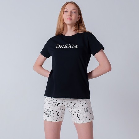Female home set (T -shirt/shorts), black/milk color, size 48-1
