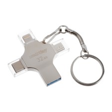 Flash drive Smartbuy MC15 Metal QUAD, 4-In-1 OTG, 64 GB, USB3.0, Type-C, Microusb, Lightning