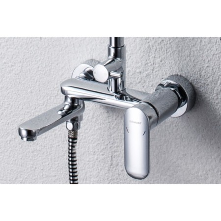 Bravat Opal shower column, with a bathtub mixer, rotary spout (upper shower of a square shape)-3