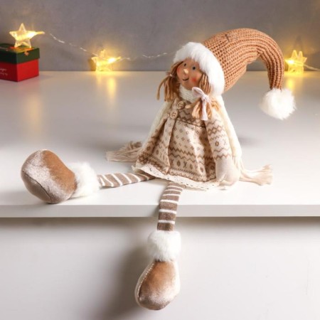 Interior doll "Baby with ponytails in a beige outfit" 62 cm-3