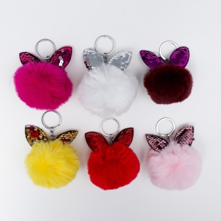 Fluffy on the ring "Ball with ears" sequin mix 10x7x7 cm