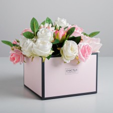 Gift box for flowers with PVC lid, packaging, “Happiness in every moment”, 17 x 12 x 17 cm