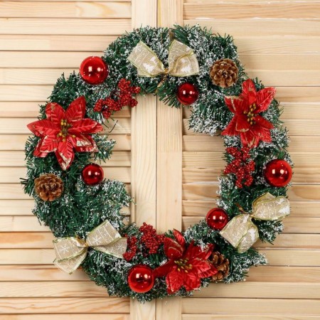 New Year's Wreath D-36 cm "cones" with red flowers