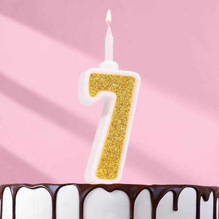 Candle for Cake "Super Blood", 10.4 cm, number "7", gold sparkle