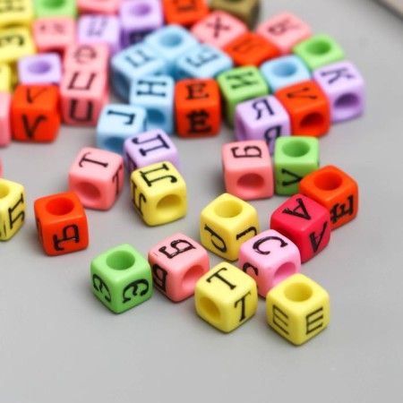 Beads for creativity plastic "Russian letters on a cube" Color set 10 grams 0.6x0.6x0.6 cm-1
