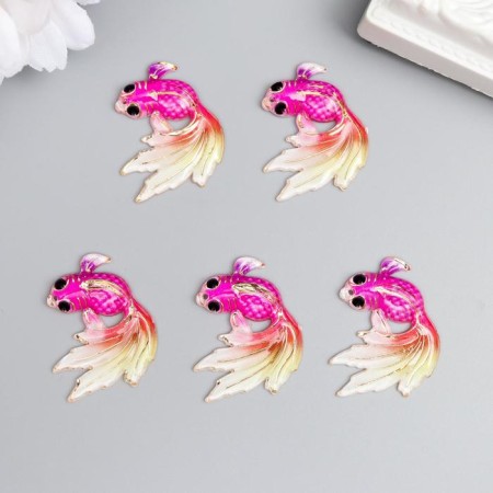 Decor for creativity plastic "Pink fish with a red-yellow tail" with gold 2.5x3 cm-2