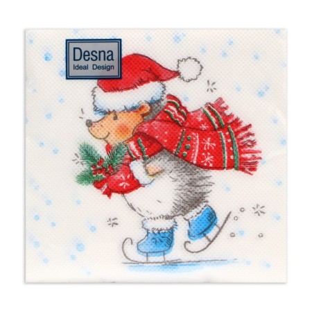 New Year's napkins paper Desna Design “Hedgehog on skates”, 1 layer, 24x24 cm, 40 pcs.-2