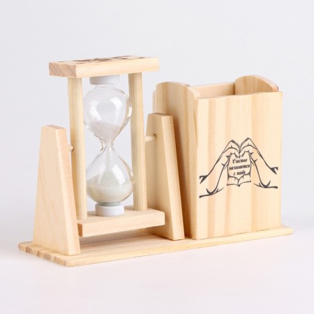 Sanding clock "Happiness begins with you", with an organizer for the office, 13.5 x 9.5 x 5 cm-1
