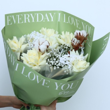 Flower film Two -way Packaging "Love You", olive, 56 x 56 cm-9