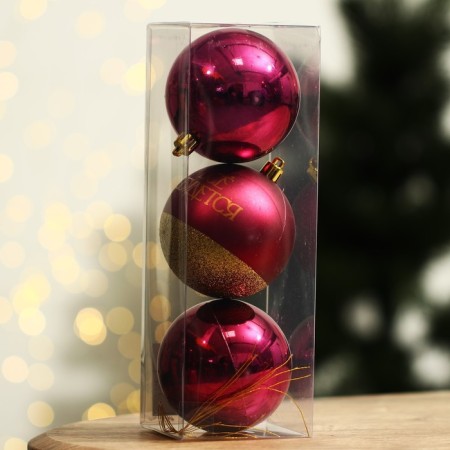 New Year's Christmas Balls “Everything will come true!”, For New Year, plastic, d = 8, 3 pcs., Wine color with gold-3