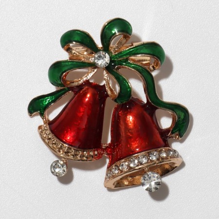 New Year! New Year's Brooch "Bells", the color is red-green in gold-1