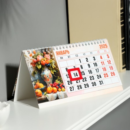 Desktop calendar, house with a life "still life" 2025, 10.5 x 22 cm-1