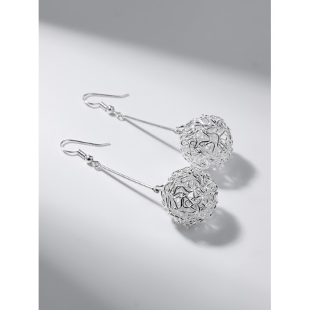 Earrings hanging "ball" interweaving, color silver, 6.5 cm-3