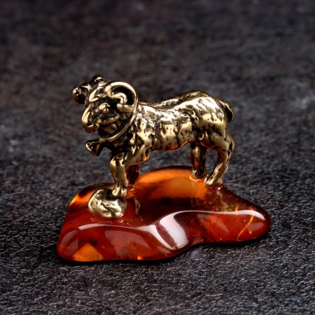 Souvenir "Baran with a bell", brass, amber, 3x2.5 cm