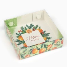 Makarun box “Happy New Year”, tangerines, 12 x 12 x 3 cm, New Year