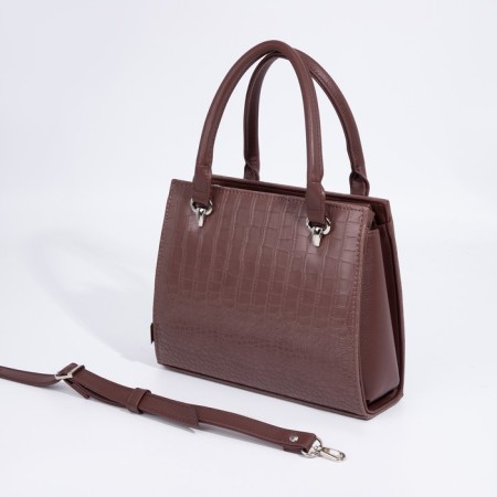 Women's bag El Masta with a zipper, outer pocket, long belt, coffee-3