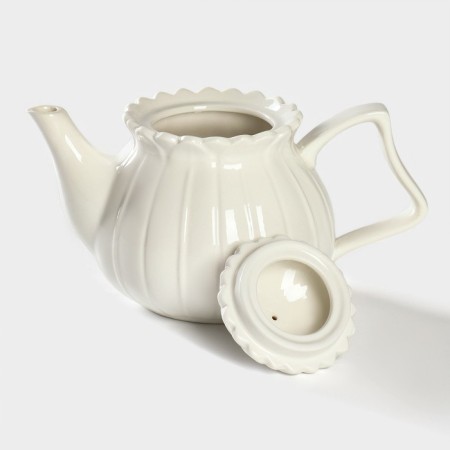 A porcelain teapot on a stand from Bellatenero bamboo "Tulip", 700 ml, white color-4