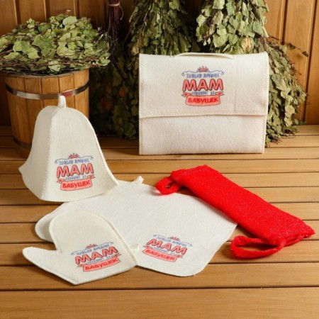 Set for baths and saunas 5V1 (bag, hat, mittens, rug, washcloth), "only best mothers", white-9