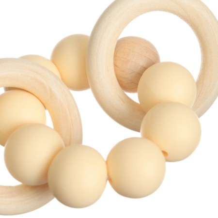 Silicone teether with a wooden ring, beige color, mum & baby-4