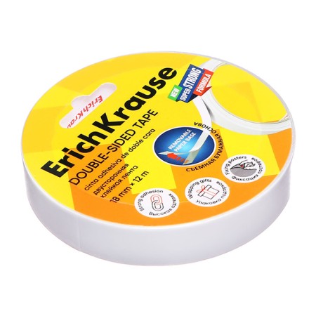 Adhesive tape bilateral, 18 mm x 12 meters, erichkrause, transparent-1