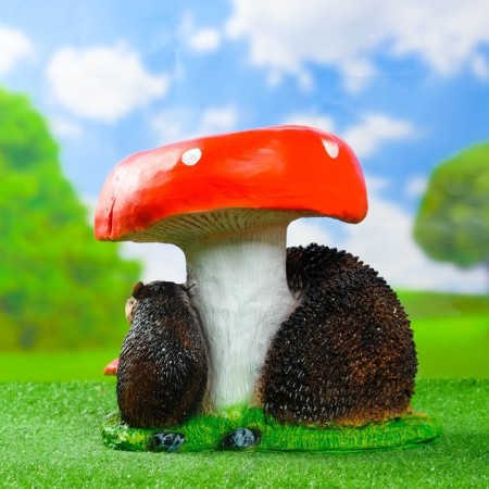 Garden figure "Mushroom with two hedgehogs" 26x30x30cm-6