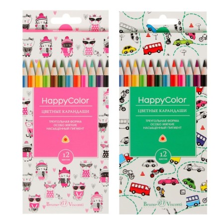 Pencils 12 colors BrunovisConti Happycolor, three -sided, mix