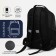 Male backpack with reflective elements, "saxi", 2 parts on zippers, 4 external pockets, black/blue color