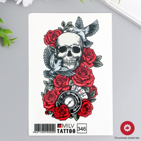 Tattoo "Skull in flowers" 10x15 cm