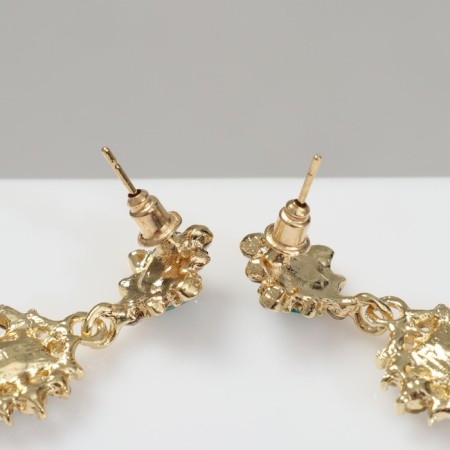 Earrings with “openwork” rhinestones duet, emerald color in gold-2