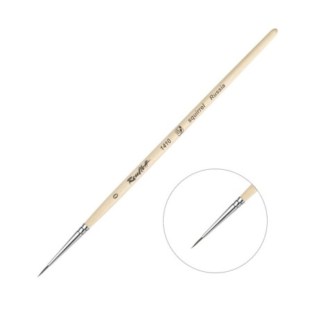 Squirrel brush round, rubloff series 1410 No. 0, a short handle is impregnated with varnish, white clip