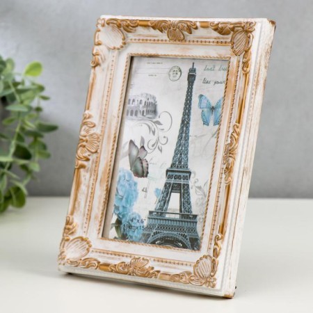 Photo frame plastic 10x15 cm "Patterns" white with golden patterns 19.5x14.5 cm-1