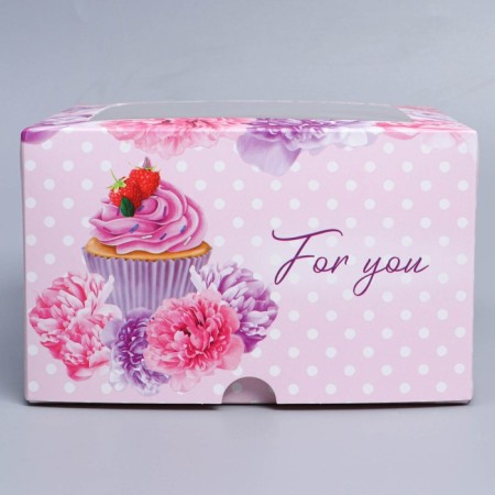 Capcake box, confectionery packaging with a window, 4 cells "Piono", 16 x 16 x 10 cm-2