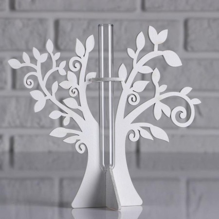 Wooden Kashpo 21 × 7.6 × 18.6 cm with 1 flask "tree", white-1