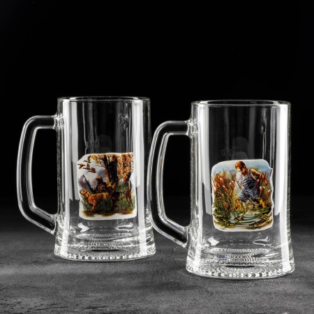 A set of beer mugs "Okhota-fish", 500 ml, 2 pcs, drawing mix