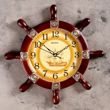 Wall clock, series: sea, "helm", smooth move, 34 x 34 cm, d-18.5 cm,