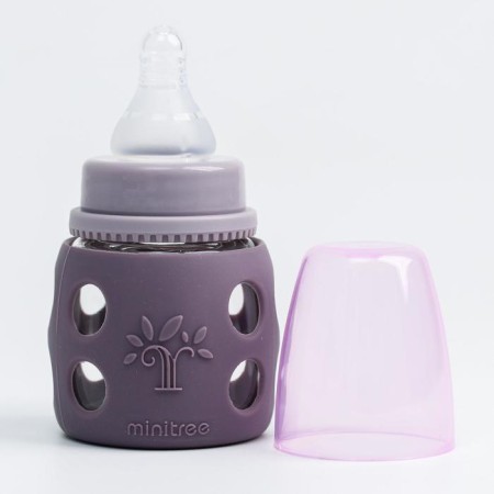 A bottle in a silicone case, glass, classic throat, +0 months, 60ml., Mix color for a girl-5