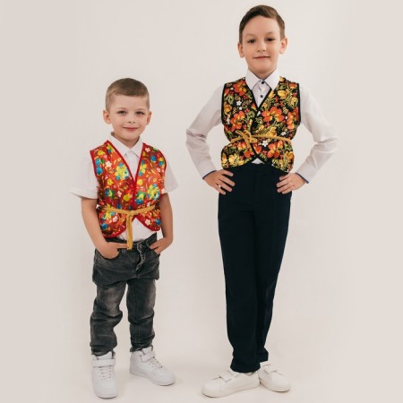 Carnival vest "Ivanushka" with a belt, the color is red-3