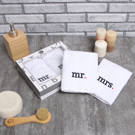 A set of towels "Mr. and Mrs." 35x50 cm-2 pcs, 100% cotton, 350 g/m2
