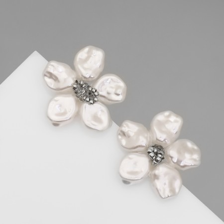 Earrings with pearls "exclusive" Flower Hope, Color Silver