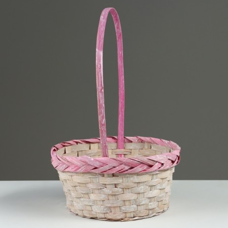 Wicker basket, d21 x 10/34 cm, pink, bamboo-1