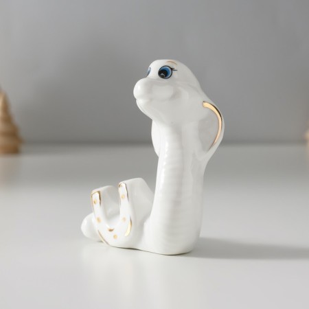 Souvenir Ceramics "White Cobra with a hill" with gold 2.5x6.5x8 cm-1