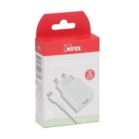 Network charger Mirex U16i, USB, 2.4 A, Lightning cable, 1 m, white-5